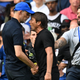 Tottenham’s head coach Antonio Conte (R) and Chelsea’s head coach Thomas Tuchel (L) shake hands and then clash after the English Premier League football match between Chelsea and Tottenham Hotspur at Stamford Bridge in London.